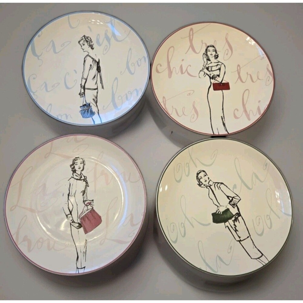 Vintage Rosanna "Tres Chic" or French fashion-themed dessert/salad plates.